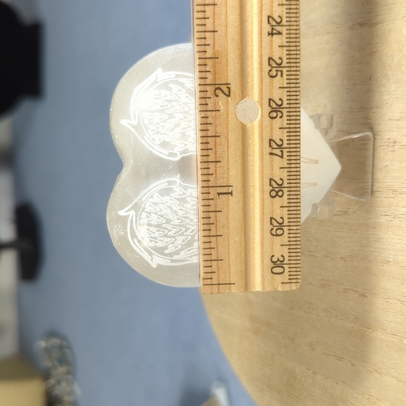 Selenite Puffy Heart With Etched Wings - Price Is For One, 2 Are Available - Picture 4 of 5